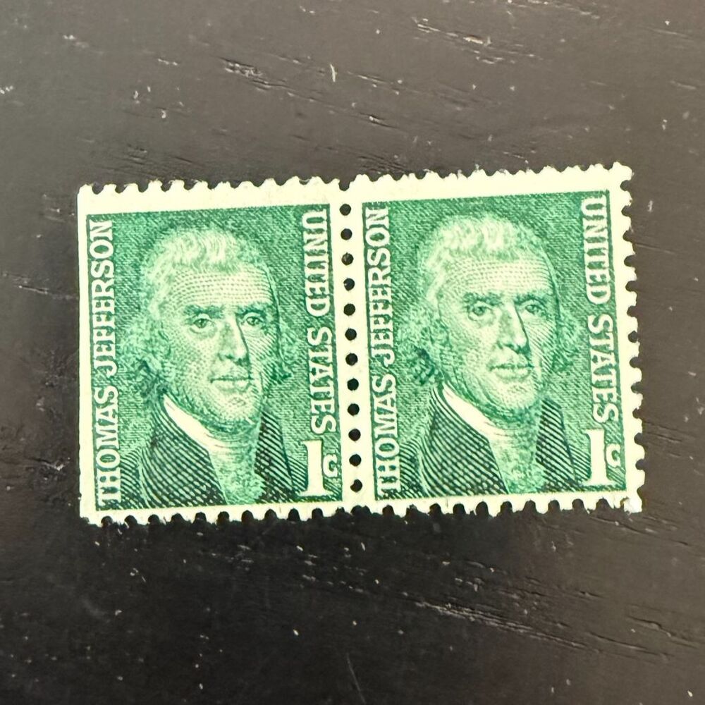 2 Thomas Jefferson 1 cent Antique Postage Stamps Green Rare Vintage Collectibles